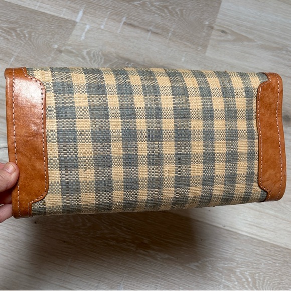 Plaid Tan and Green Women's Straw Handbag - Picture 3 of 6